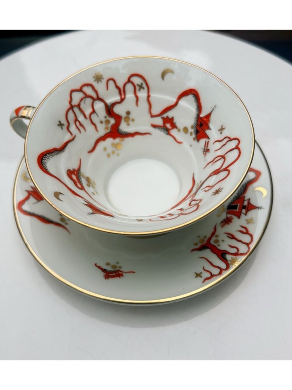 Rosenthal Bavaria Madeleine Cup & Saucer Set Red & Gold Asian-Inspired Design Vi